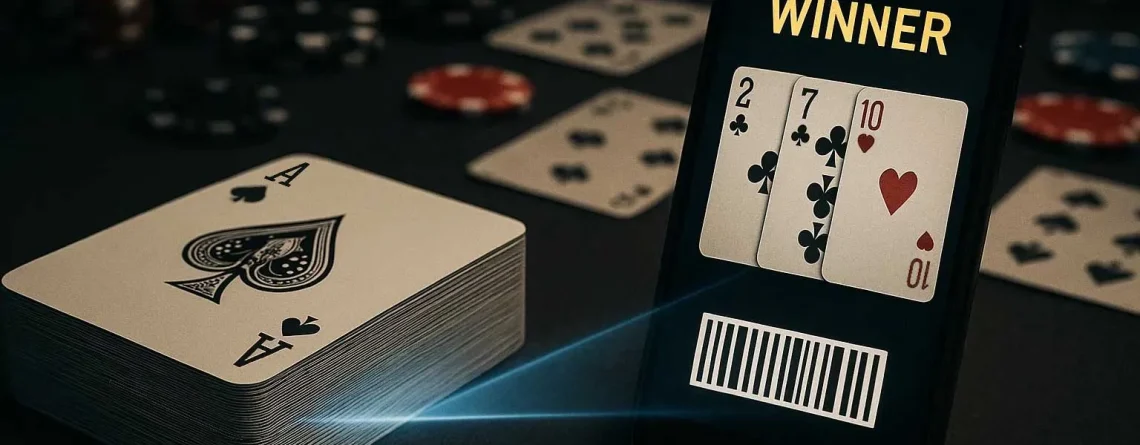 Startseite 53 Abbildung von mit Barcodes markierten Spielkarten mit Randbarcodes und Scannerintegration für die Pokeranalyse